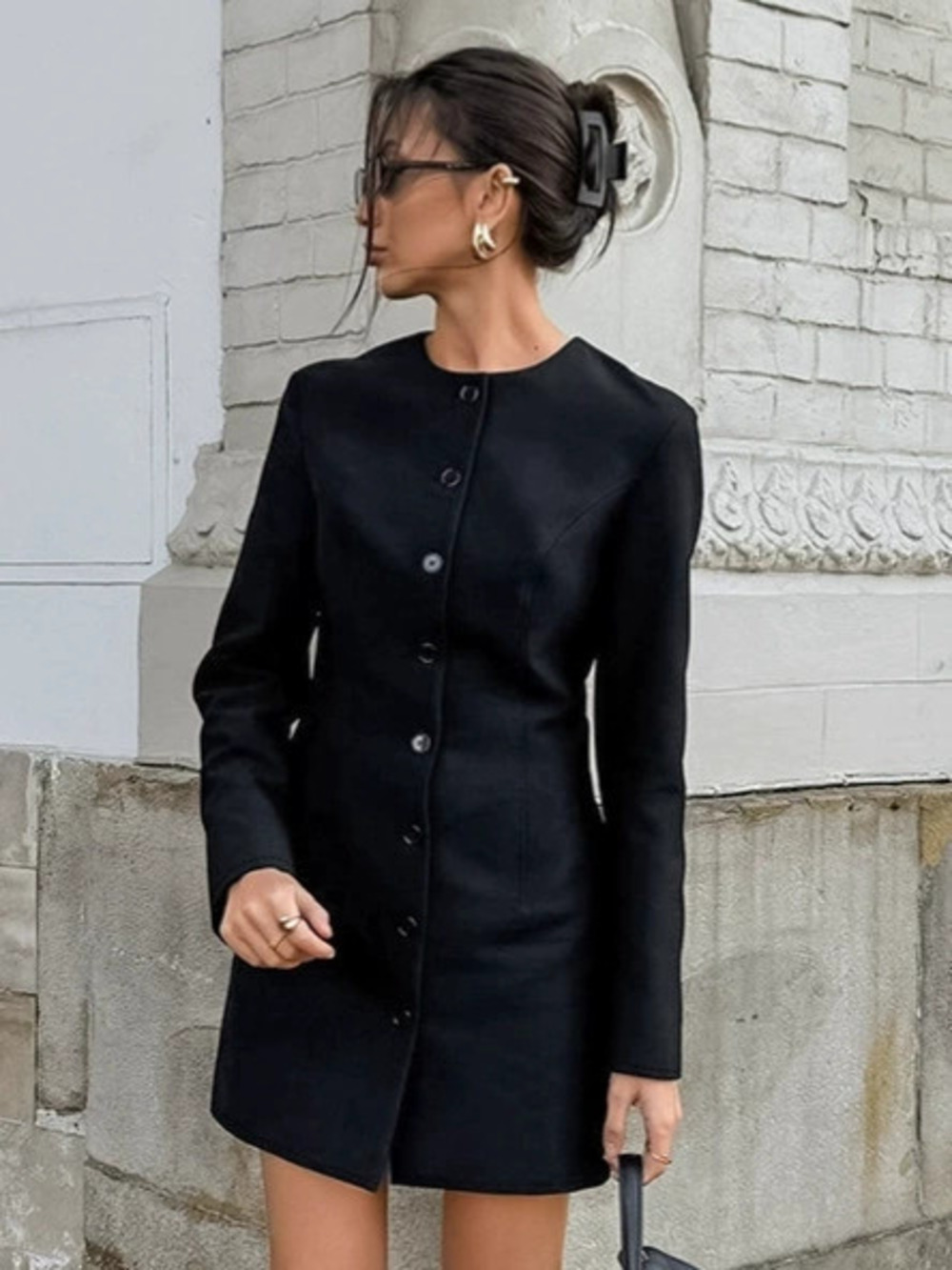 Forever 21 Fall Black Round Neck Suit Dress Work Fitted Long Sleeve